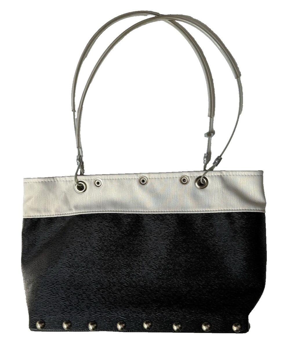 Hardwear by Renee Black White Vegan Leather Studded Tote Bag Handmade in USA - Picture 6 of 10